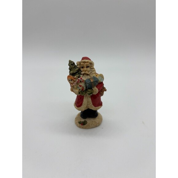 Vintage Santa Claus Figurine w/ Child & Toys Christmas Tree 2.5" Holiday Decor - Picture 1 of 4